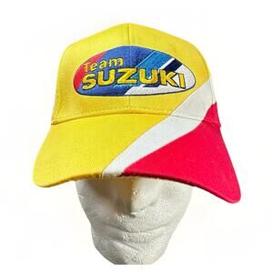 VTG Team Suzuki Snapback Hat Racing Motorcycle Cap Yellow Red Big Logo